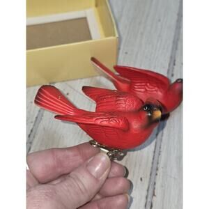 Vtg 1950’s Red Bird Cardinal Ceramic Clip Christmas Ornament Japan Holiday